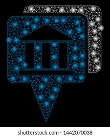 Bright mesh bank map pointers with lightspot effect. Abstract illuminated model of bank map pointers icon.