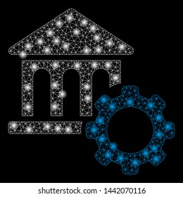 Bright mesh bank options with lightspot effect. Abstract illuminated model of bank options icon. Shiny wire frame triangular mesh bank options abstraction in vector format on a black background.