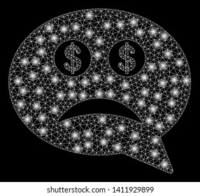 Bright mesh bankrupt smiley message with glow effect. Abstract illuminated model of bankrupt smiley message icon.