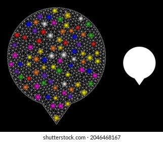 Bright mesh banner constellation icon with lightspots. Illuminated vector constellation is created from banner icon. Sparkle frame mesh banner on a black background.