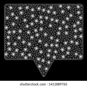 Bright mesh banner with glow effect. Abstract illuminated model of banner icon. Shiny wire carcass triangular mesh banner abstraction in vector format on a black background.