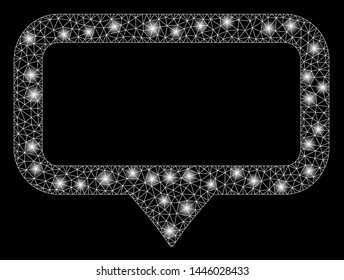 Bright mesh banner map marker with glare effect. Abstract illuminated model of banner map marker icon.