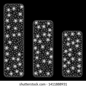 Bright mesh bar chart decrease with lightspot effect. Abstract illuminated model of bar chart decrease icon.
