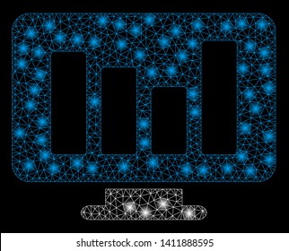 Bright mesh bar chart monitoring with glare effect. Abstract illuminated model of bar chart monitoring icon.