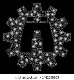 Bright mesh binoculars find options with glow effect. Abstract illuminated model of binoculars find options icon.