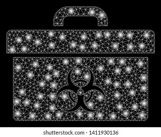 Bright mesh biohazard toolbox with glow effect. Abstract illuminated model of biohazard toolbox icon.