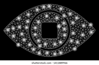 Bright mesh bionic eye lens with glare effect. Abstract illuminated model of bionic eye lens icon.