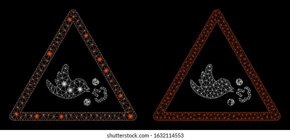 Bright mesh bird influenza warning with lightspot effect. Abstract illuminated model of bird influenza warning icon. Shiny wire frame polygonal mesh bird influenza warning icon.