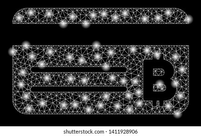 Bright mesh Bitcoin banking card with glare effect. Abstract illuminated model of Bitcoin banking card icon.