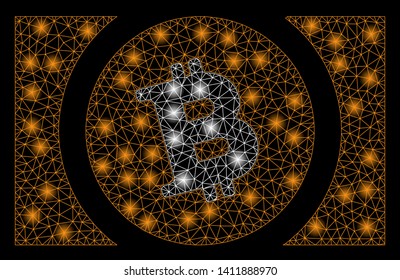 Bright mesh Bitcoin cash with glare effect. Abstract illuminated model of Bitcoin cash icon. Shiny wire carcass triangular mesh Bitcoin cash abstraction in vector format on a black background.