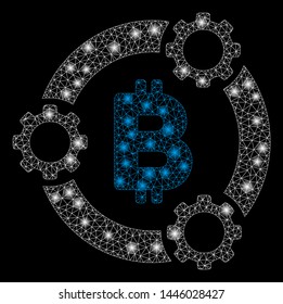 Bright mesh Bitcoin pool collaboration with lightspot effect. Abstract illuminated model of Bitcoin pool collaboration icon.