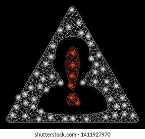 Bright mesh black list with glow effect. Abstract illuminated model of black list icon. Shiny wire frame triangular network black list abstraction in vector format on a black background.