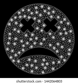 Bright mesh blind smiley with glare effect. Abstract illuminated model of blind smiley icon. Shiny wire frame polygonal mesh blind smiley abstraction in vector format on a black background.
