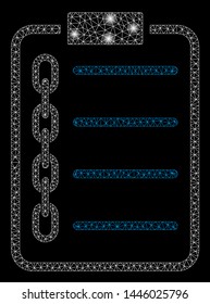 Bright mesh blockchain contract with lightspot effect. Abstract illuminated model of blockchain contract icon.