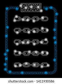 Bright mesh blockchain list page with glare effect. Abstract illuminated model of blockchain list page icon.