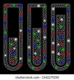 Bright mesh blood analysis with glare effect. White wire carcass polygonal mesh in vector format on a black background. Abstract 2d mesh created from polygonal grid, dots, colored glare spots.