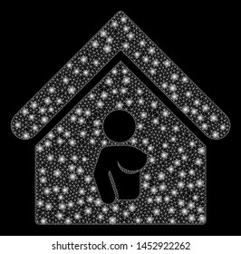Bright mesh bordel with glare effect. Abstract illuminated model of bordel icon. Shiny wire frame polygonal mesh bordel abstraction in vector format on a black background.