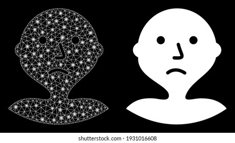 Bright mesh I am bored with glow effect. Abstract illuminated model based on I am bored icon. Shiny wire carcass polygonal mesh I am bored. Vector abstraction on a black background.