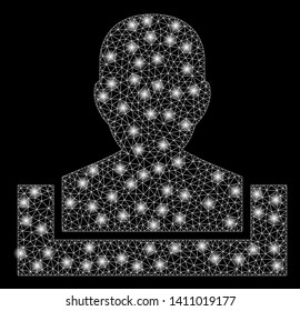 Bright mesh box with glow effect. Abstract illuminated model of box icon. Shiny wire frame polygonal mesh box abstraction in vector format on a black background.