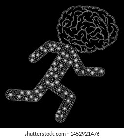 Bright mesh brain drain with glow effect. Abstract illuminated model of brain drain icon. Shiny wire carcass polygonal mesh brain drain abstraction in vector format on a black background.
