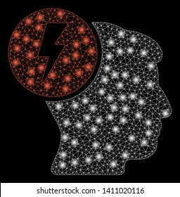 Bright mesh brain electricity with glow effect. Abstract illuminated model of brain electricity icon.