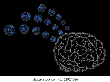 Bright mesh brain radio interface with glow effect. Abstract illuminated model of brain radio interface icon.