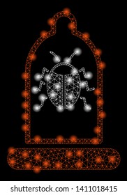 Bright mesh bug protection condom with lightspot effect. Abstract illuminated model of bug protection condom icon.