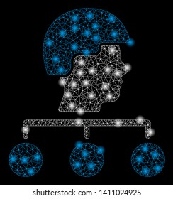 Bright mesh builder management links with lightspot effect. Abstract illuminated model of builder management links icon.