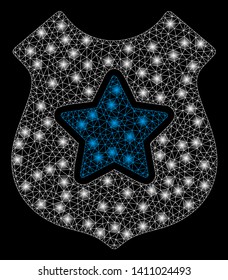 Bright mesh bulletproof vest with glare effect. Abstract illuminated model of bulletproof vest icon.