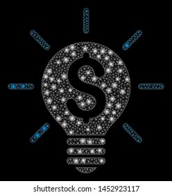 Bright mesh business idea bulb with lightspot effect. Abstract illuminated model of business idea bulb icon.