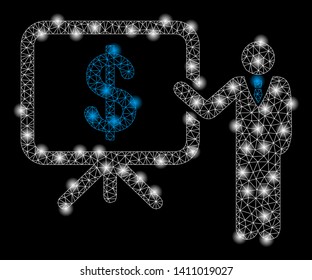 Bright mesh business plan presentation with glare effect. Abstract illuminated model of business plan presentation icon.