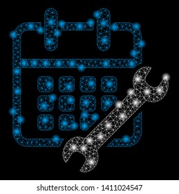 Bright mesh calendar configure with glare effect. Abstract illuminated model of calendar configure icon.
