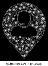 Bright mesh call center marker with glow effect. Abstract illuminated model of call center marker icon.
