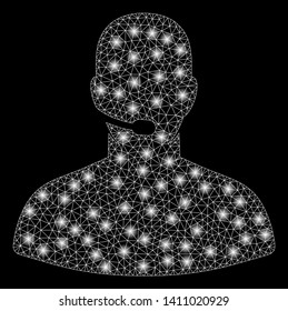 Bright mesh call center operator with glare effect. Abstract illuminated model of call center operator icon.