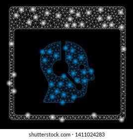 Bright mesh call center operator calendar page with glare effect. Abstract illuminated model of call center operator calendar page icon.