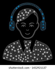Bright mesh call center operator with glare effect. Abstract illuminated model of call center operator icon.