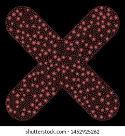 Bright mesh cancel with glare effect. Abstract illuminated model of cancel icon. Shiny wire frame polygonal mesh cancel abstraction in vector format on a black background.
