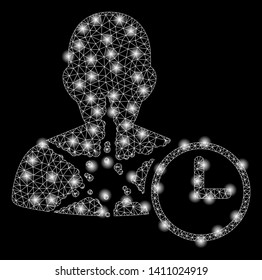 Bright mesh cancer patient time with glare effect. Abstract illuminated model of cancer patient time icon.
