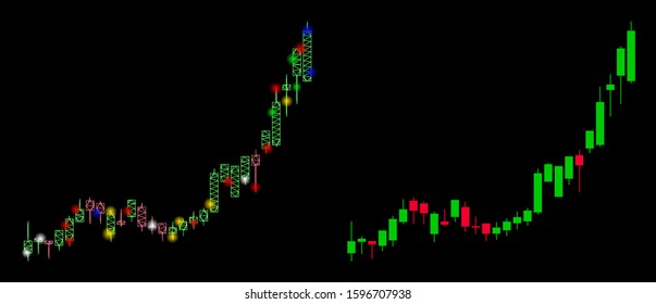 Bright mesh candlestick chart growth acceleration icon with glare effect. Abstract illuminated model of candlestick chart growth acceleration.