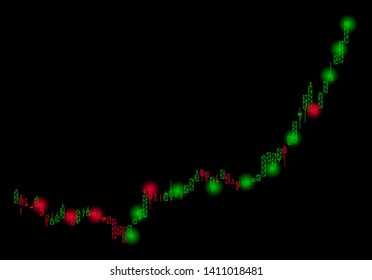 Bright mesh candlestick graph growth acceleration with glow effect. Abstract illuminated model of candlestick graph growth acceleration icon.