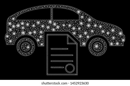 Bright mesh car sale contract with glare effect. Abstract illuminated model of car sale contract icon.