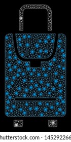 Bright mesh carryon with glow effect. Abstract illuminated model of carryon icon. Shiny wire carcass polygonal mesh carryon abstraction in vector format on a black background.