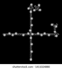 Bright mesh cartesian axes with lightspot effect. Abstract illuminated model of cartesian axes icon.