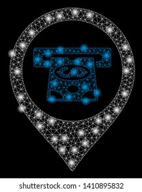Bright mesh cash machine pointer with glow effect. Abstract illuminated model of cash machine pointer icon.