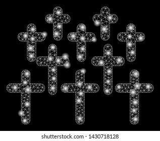 Bright mesh Cemetery with sparkle effect. Abstract illuminated model of Cemetery icon. Shiny wire frame polygonal mesh Cemetery. Vector abstraction on a black background.