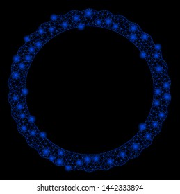 Bright mesh certificate rosette circular frame with glare effect. Abstract illuminated model of certificate rosette circular frame icon.