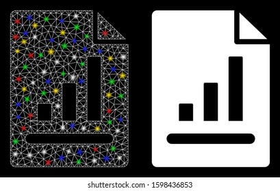 Bright mesh chart page icon with glow effect. Abstract illuminated model of chart page. Shiny wire carcass polygonal mesh chart page icon. Vector abstraction on a black background.