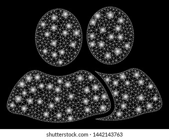 Bright mesh clients with lightspot effect. Abstract illuminated model of clients icon. Shiny wire frame triangular mesh clients. Vector abstraction on a black background.