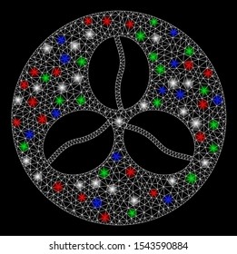 Bright mesh coffee beans with glare effect. White wire carcass triangular network in vector format on a black background. Abstract 2d mesh designed with triangular lines, spheric points,