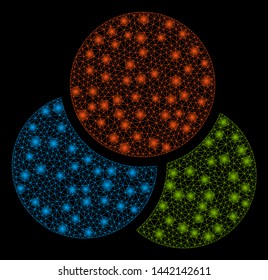 Bright mesh color with glare effect. Abstract illuminated model of color icon. Shiny wire frame polygonal mesh color. Vector abstraction on a black background.